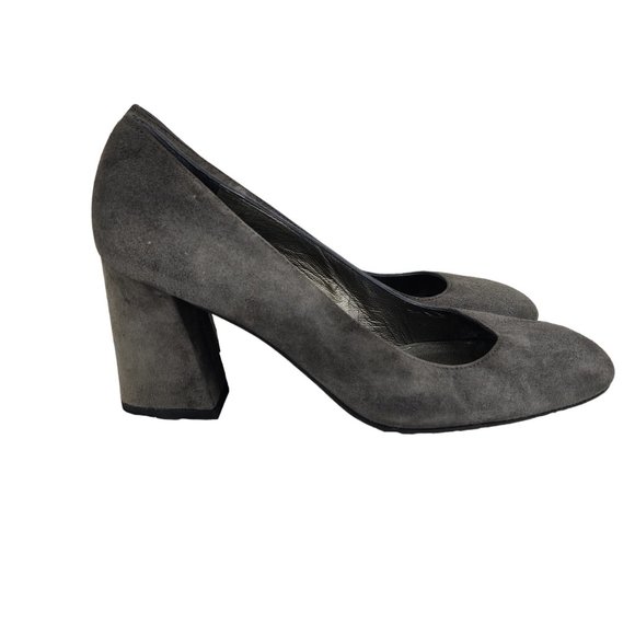 Stuart Weitzman Slate Gray Suede Leather Pump Block Heels - Picture 3 of 14